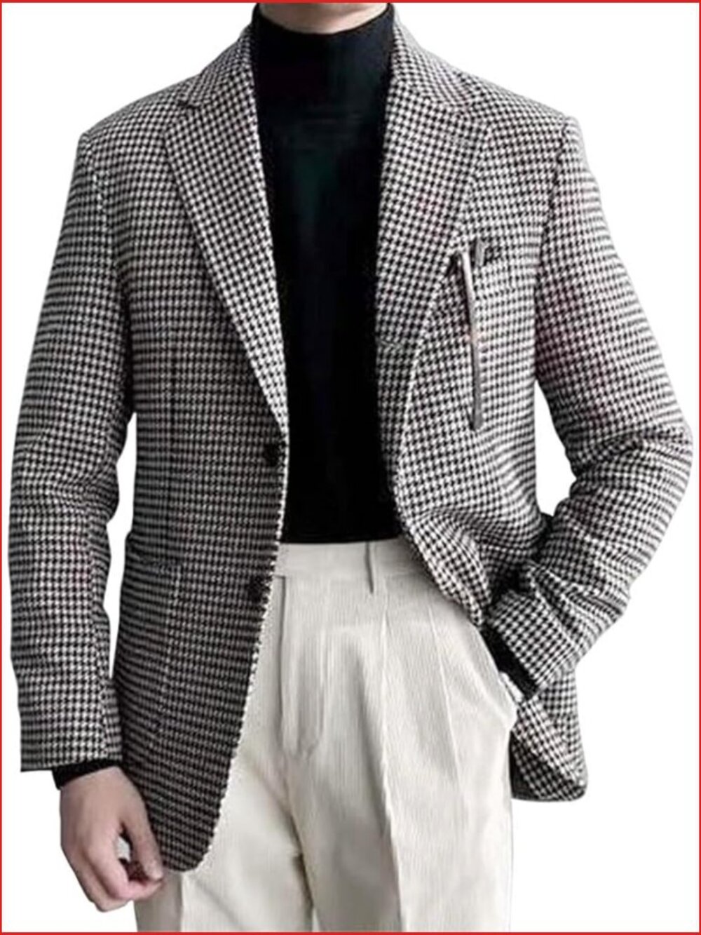Houndstooth Plaid Check Slim Fit Blazer Sport Coat